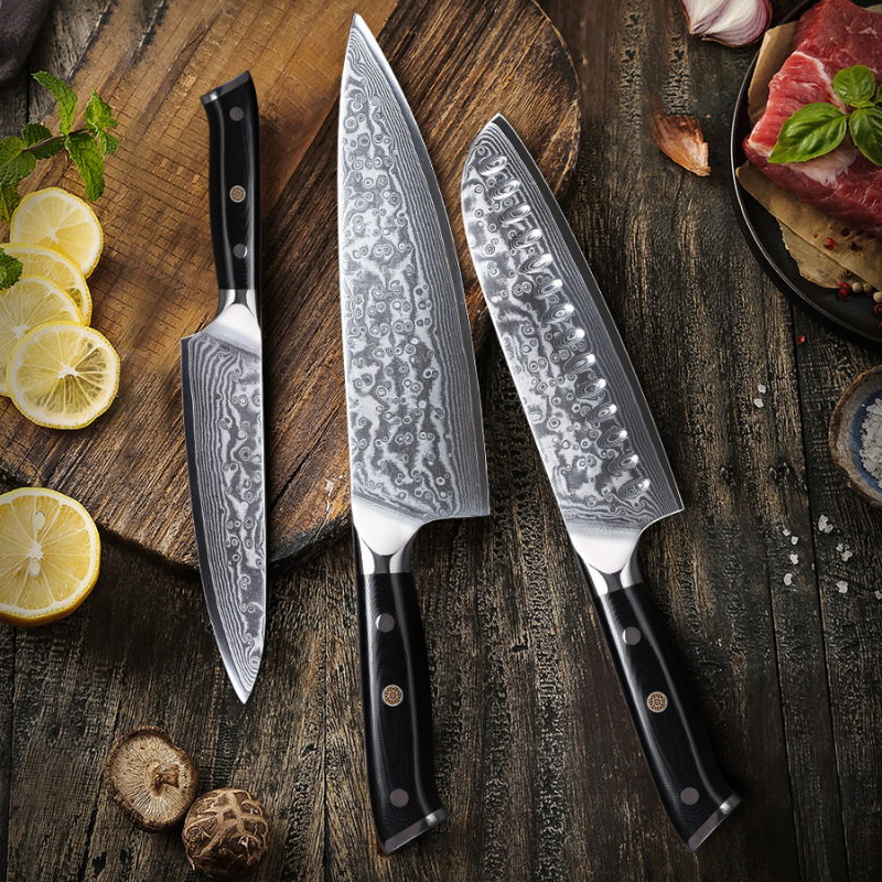 3-Piece Professional Kitchen Knife Set, Sharp Santoku & Utility Prep Knives - Hugo Knives™