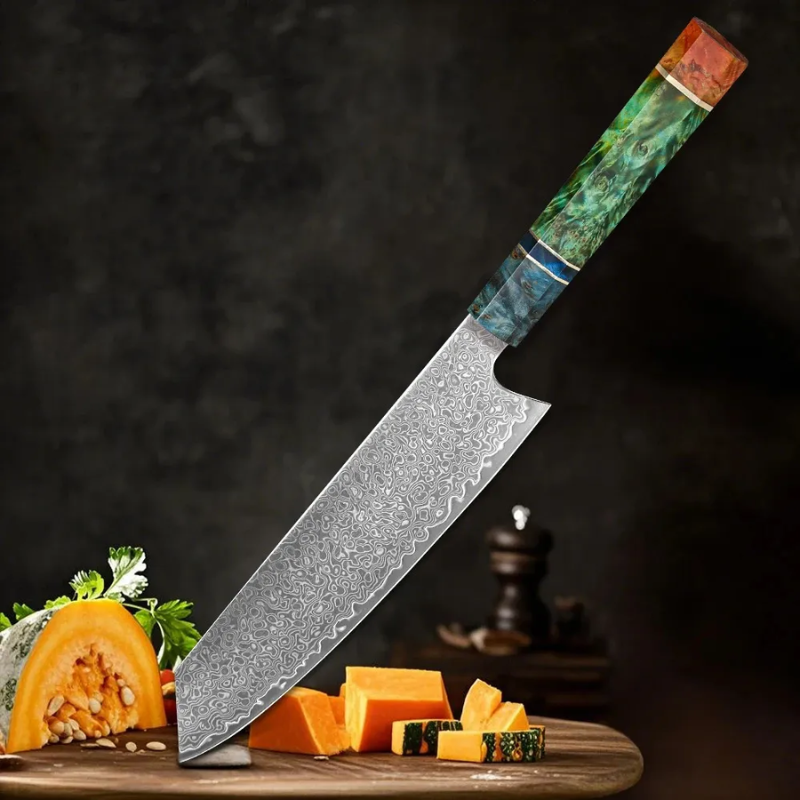 8-Inch Premium VG10 Damascus Steel Chef Knife, Stabilized Colored Wood Handle - Hugo Knives™