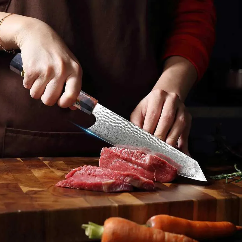 8 Damascus Nakiri Chef Knife β 67-Layer Japanese Steel, Colored Wood Handle