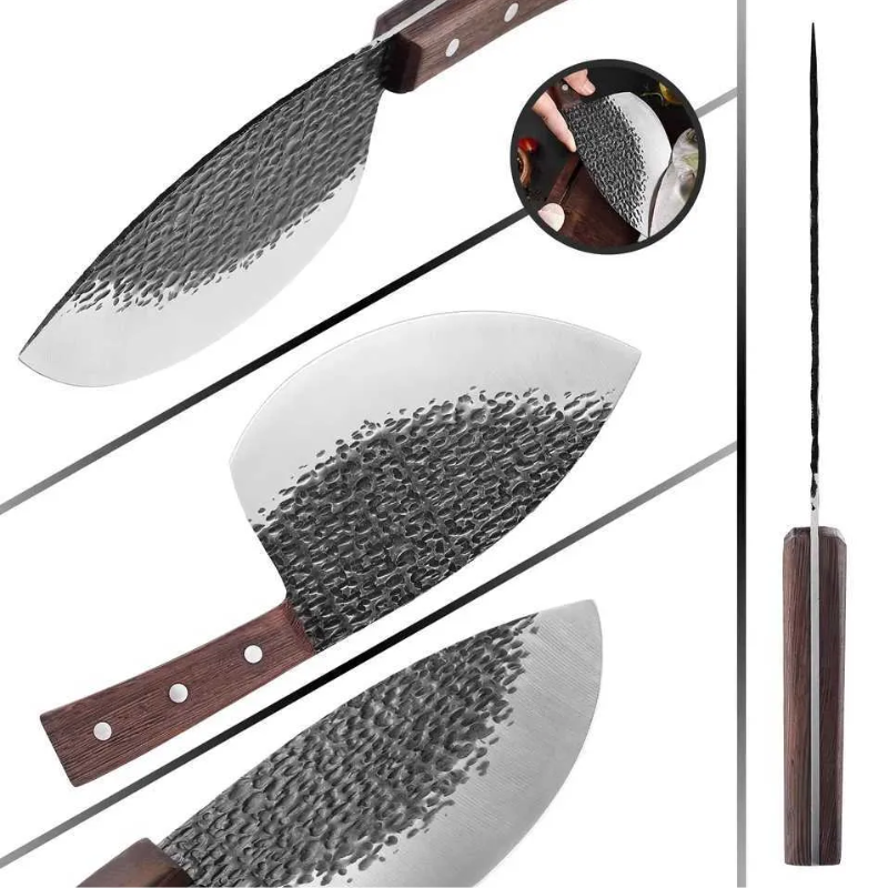 Hand-Forged High Carbon Steel Serbian Chef Knife, Round-Head Fish & Meat Cleaver - Hugo Knives™