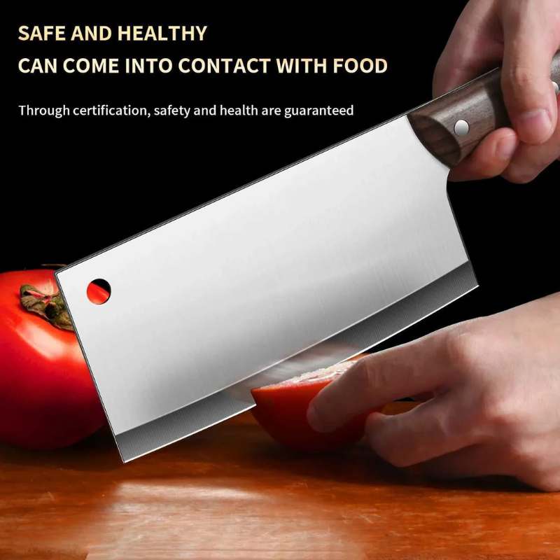 Heavy-Duty Stainless Steel Kitchen Cleaver, Ergonomic Wood Handle Vegetable Slicer - Hugo Knives™