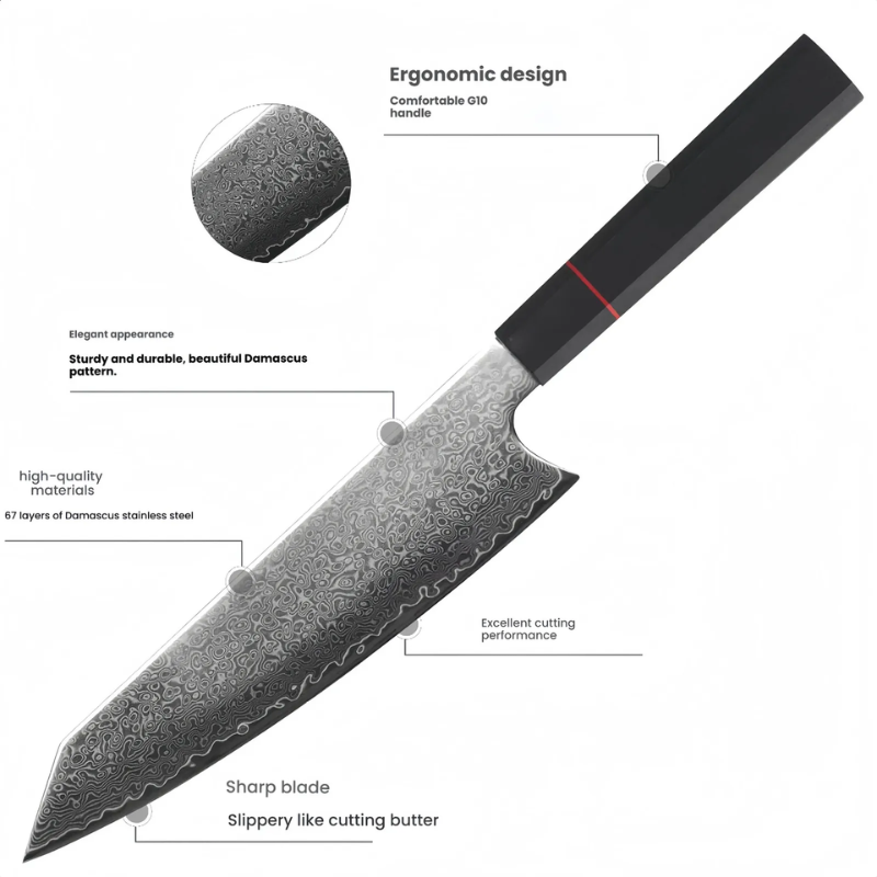Hugo Knives 8 Inch Damascus Steel Food Slicer - Premium 67-Layer VG10 Culinary Tool with Ergonomic G10 Handle