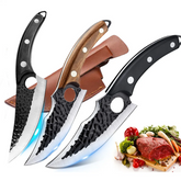 Professional High Carbon and Manganese Steel Chef, Butcher, and Boning Cleaver Knife with Leather Sheath