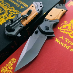 Damascus Steel Folding 57HRC Blade Wood Handle for Camping