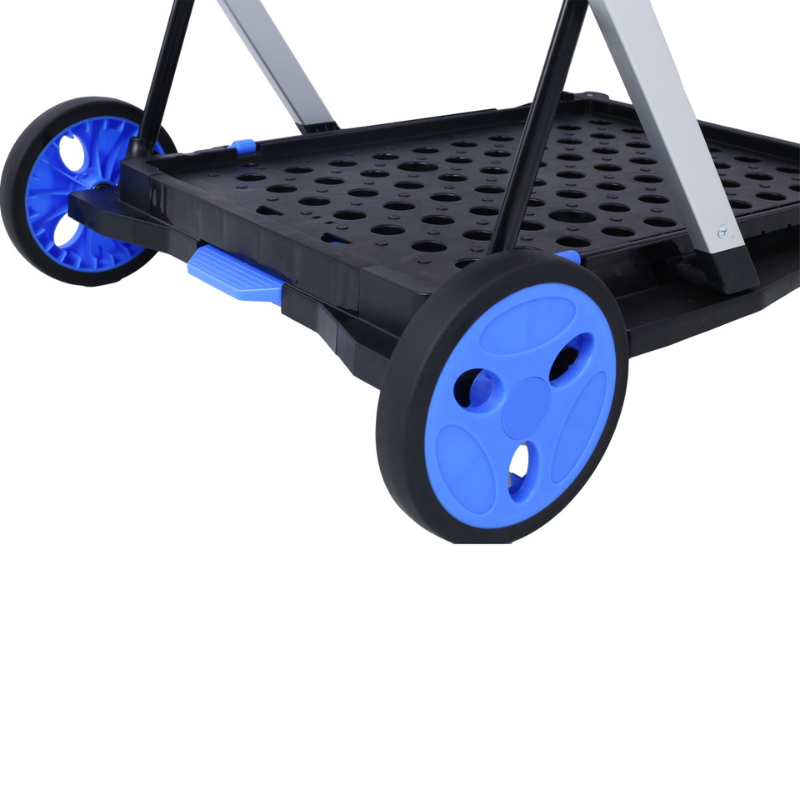Tier Collapsible Utility Shopping Cart with Folding Crate, Blue Aluminum - Hugo Knives™