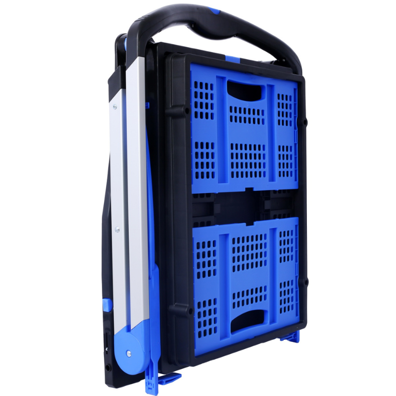 Tier Collapsible Utility Shopping Cart with Folding Crate, Blue Aluminum - Hugo Knives™