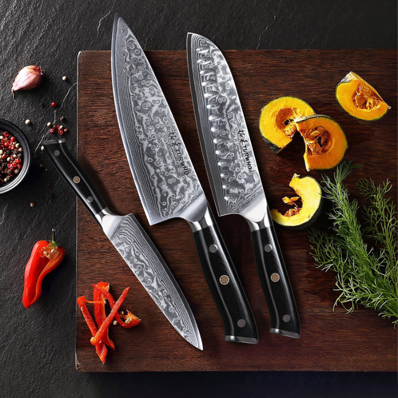 3-Piece Professional Kitchen Knife Set, Sharp Santoku & Utility Prep Knives - Hugo Knives™