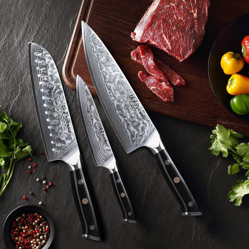 3-Piece Professional Kitchen Knife Set, Sharp Santoku & Utility Prep Knives - Hugo Knives™