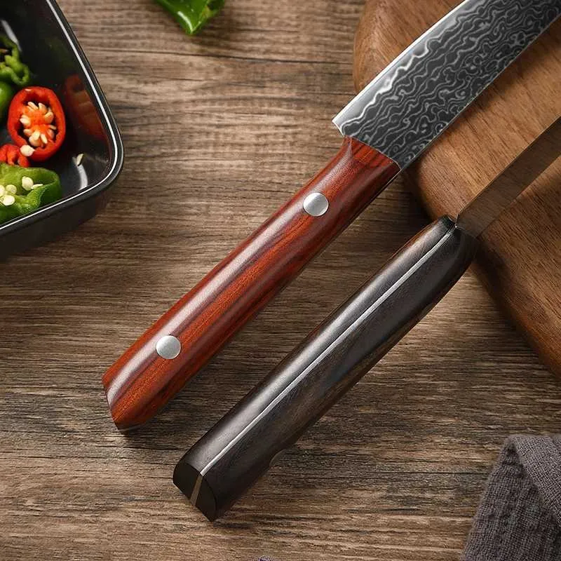5.5-Inch Damascus VG-10 Steel Utility Paring Knife, Full Tang Wood Handle - Hugo Knives™