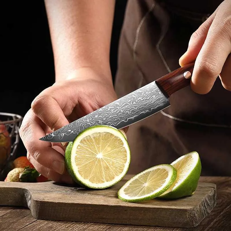5.5-Inch Damascus VG-10 Steel Utility Paring Knife, Full Tang Wood Handle - Hugo Knives™