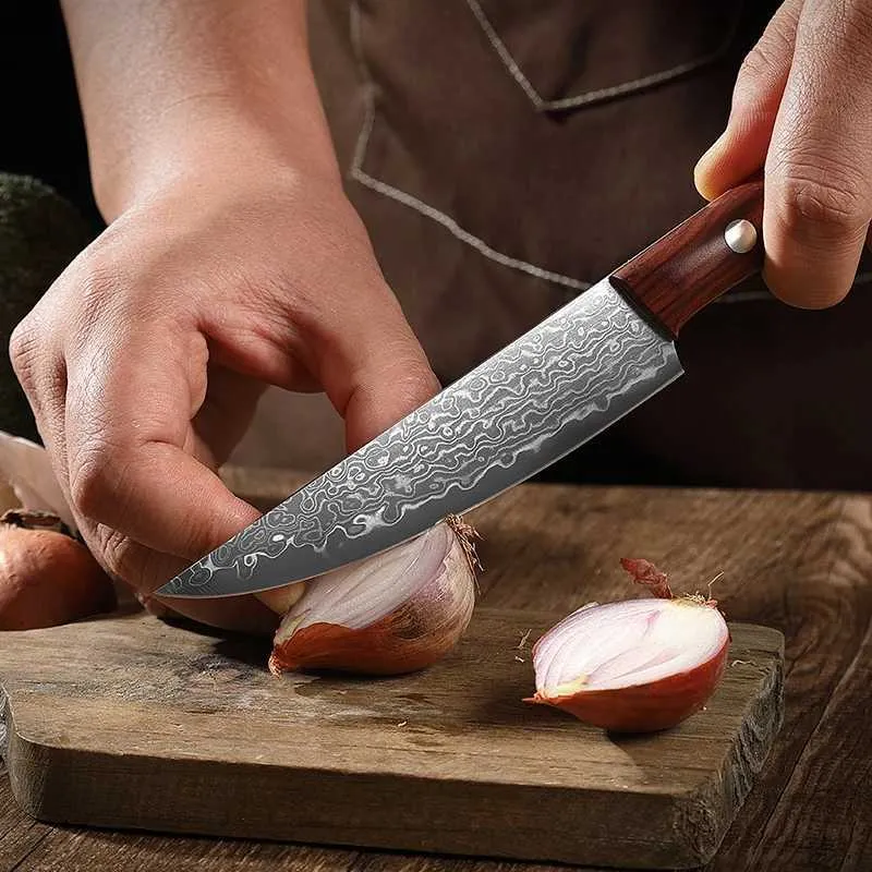 5.5-Inch Damascus VG-10 Steel Utility Paring Knife, Full Tang Wood Handle - Hugo Knives™
