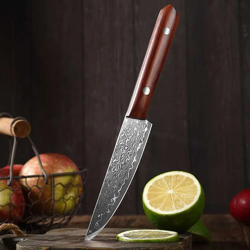 5.5-Inch Damascus VG-10 Steel Utility Paring Knife, Full Tang Wood Handle - Hugo Knives™