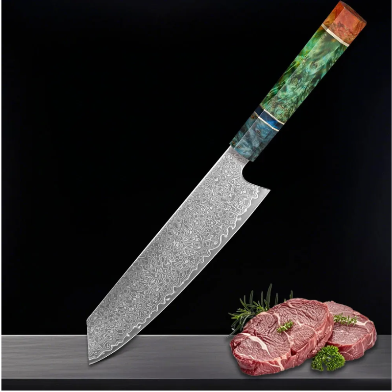8-Inch Premium VG10 Damascus Steel Chef Knife, Stabilized Colored Wood Handle - Hugo Knives™