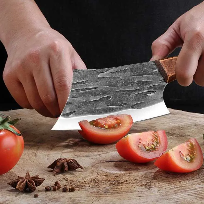 Forged Small Kitchen Cleaver – Wooden Handle Chef Knife for Vegetables & Fruits - Hugo Knives™