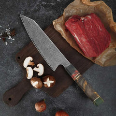 "8'' VG10 Damascus Chef Knife – 67 Layers, Colored Wood Handle