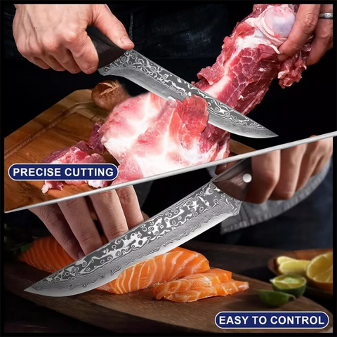 "2Pcs Damascus Steel Fillet & Boning Knives – Wooden Handle"