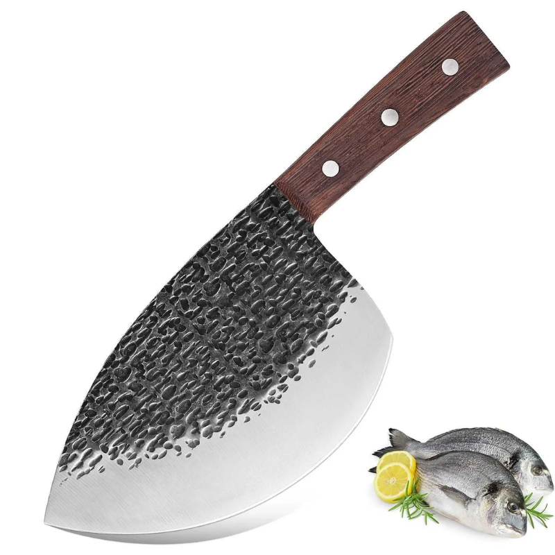 Hand-Forged High Carbon Steel Serbian Chef Knife, Round-Head Fish & Meat Cleaver - Hugo Knives™