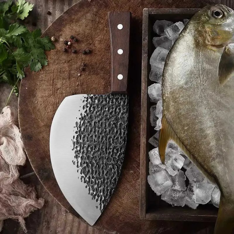 Hand-Forged High Carbon Steel Serbian Chef Knife, Round-Head Fish & Meat Cleaver - Hugo Knives™