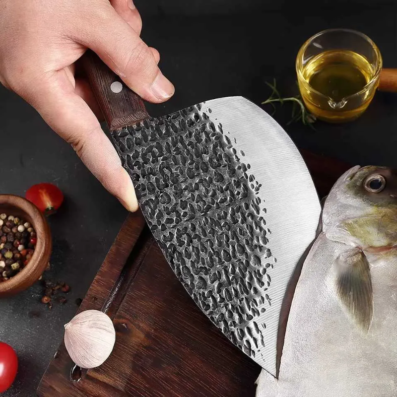 Hand-Forged High Carbon Steel Serbian Chef Knife, Round-Head Fish & Meat Cleaver - Hugo Knives™