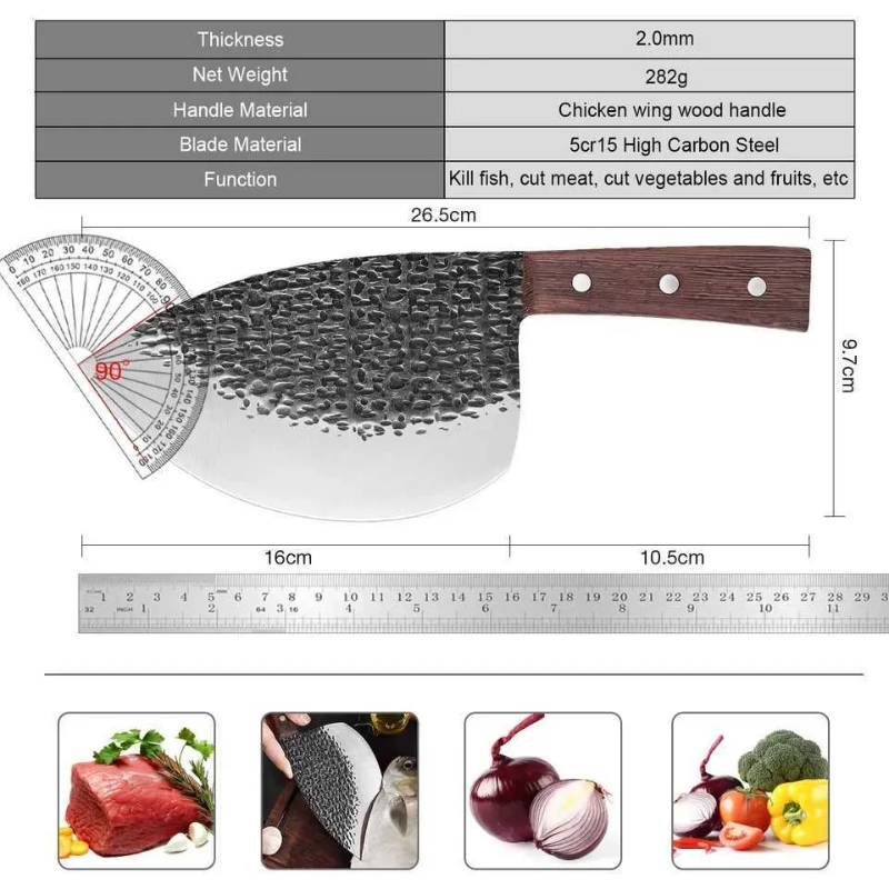 Hand-Forged High Carbon Steel Serbian Chef Knife, Round-Head Fish & Meat Cleaver - Hugo Knives™