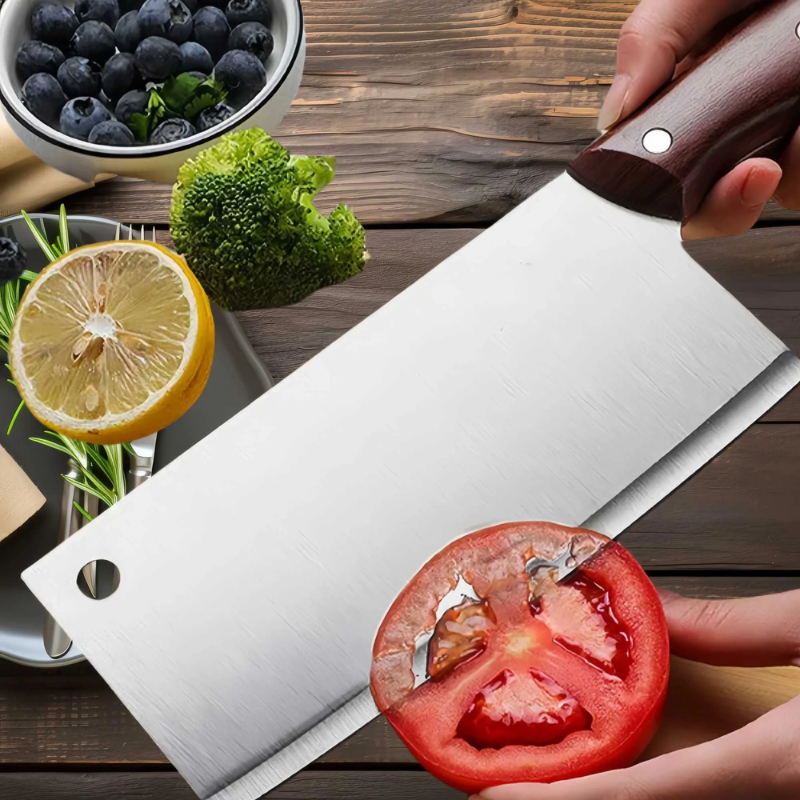 Heavy-Duty Stainless Steel Kitchen Cleaver, Ergonomic Wood Handle Vegetable Slicer - Hugo Knives™