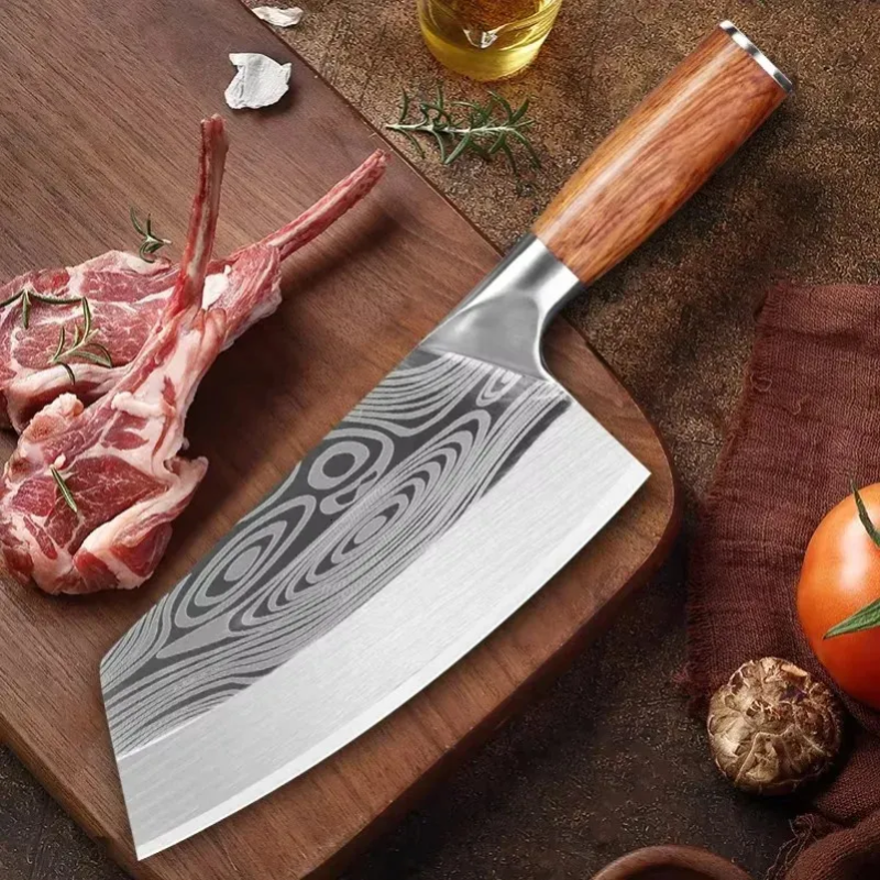 Hugo Knives Stainless Steel Food Slicer - Ergonomic Wooden Handle Culinary Tool for Meat & Vegetables