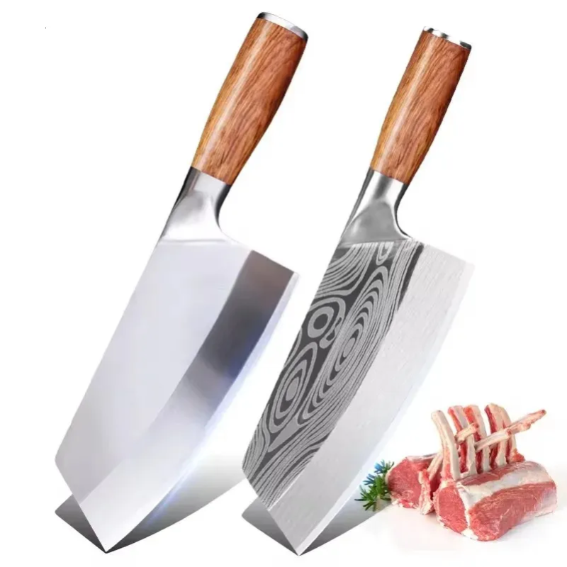 Hugo Knives Stainless Steel Food Slicer - Ergonomic Wooden Handle Culinary Tool for Meat & Vegetables