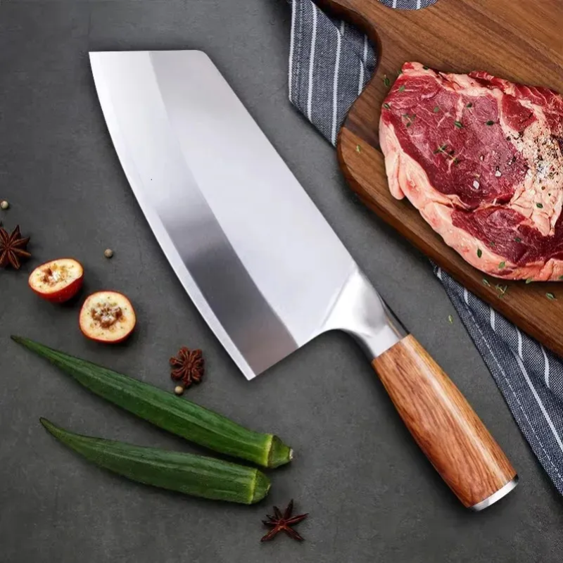Hugo Knives Stainless Steel Food Slicer - Ergonomic Wooden Handle Culinary Tool for Meat & Vegetables