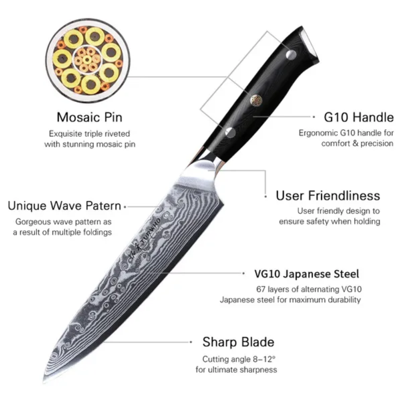 TURWHO 5-Inch Professional Utility and Fruit Paring Knife – 67-Layer Japanese Damascus Steel