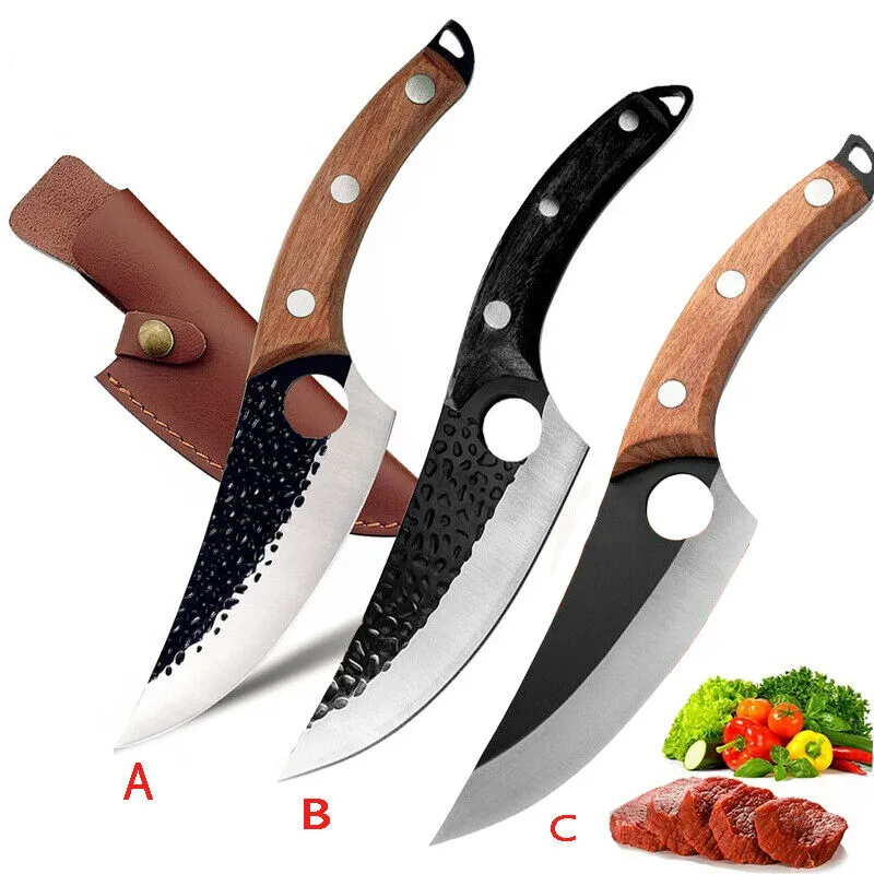 Professional High Carbon and Manganese Steel Chef, Butcher, and Boning Cleaver Knife with Leather Sheath