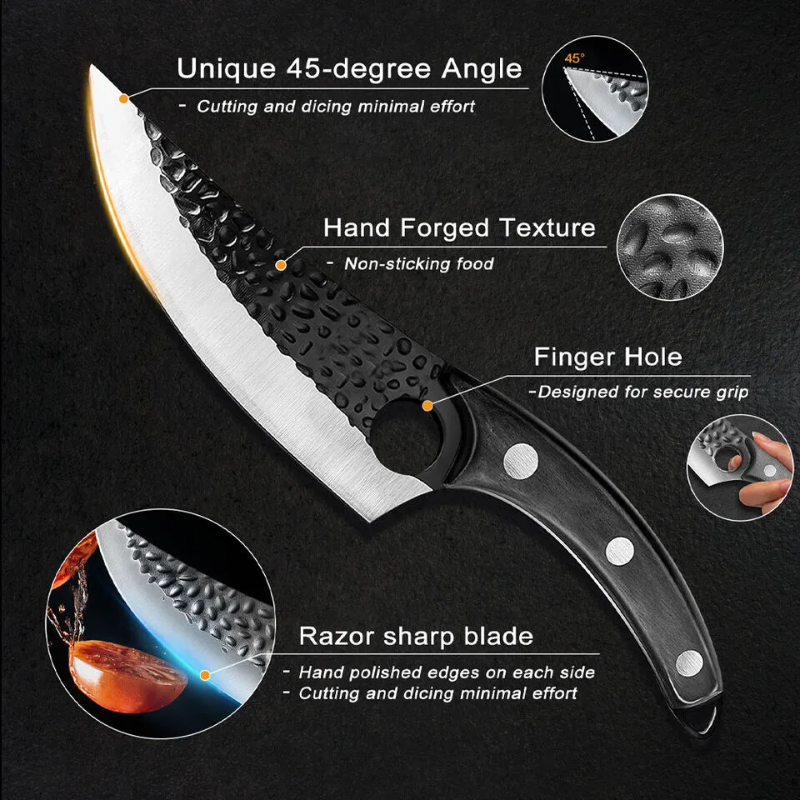 Professional High Carbon and Manganese Steel Chef, Butcher, and Boning Cleaver Knife with Leather Sheath