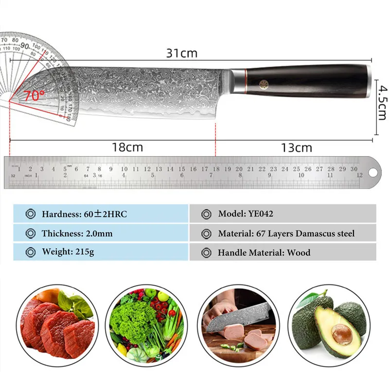 Santoku Damascus Stainless Steel Japanese Kitchen Knives Cooking Tools