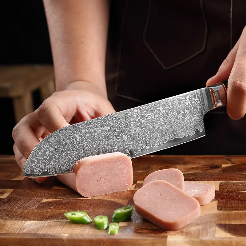 Santoku Damascus Stainless Steel Japanese Kitchen Knives Cooking Tools