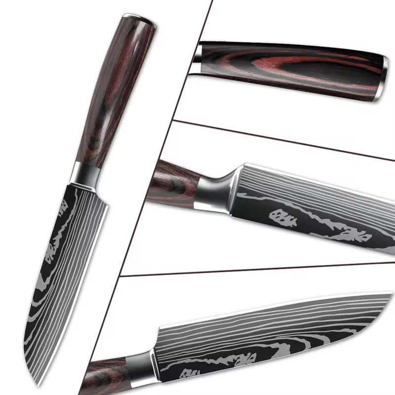Santoku Japanese Kitchen Knives Damascus Pattern Professional Cooking