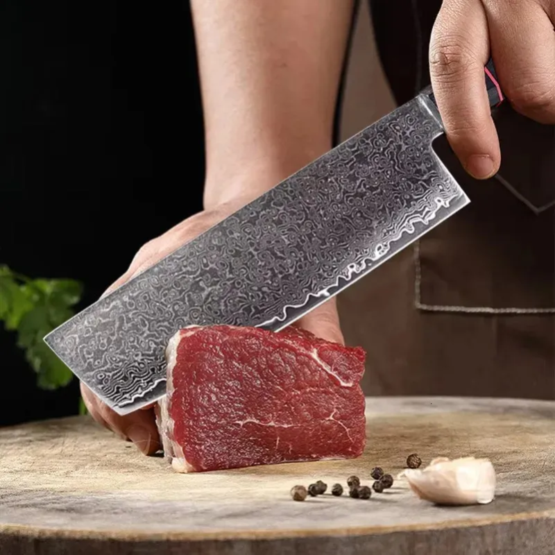 Japanese Damascus Steel Kitchen Knife, Octagonal G10 Handle Chef Cutlery - Hugo Knives™