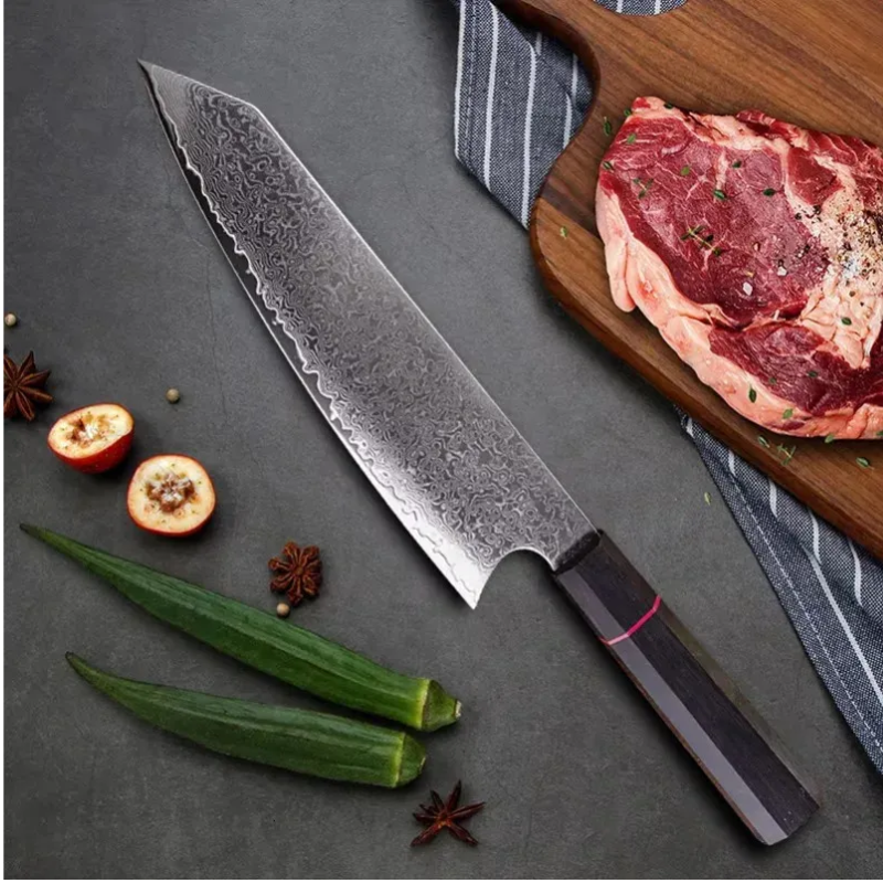 Japanese Damascus Steel Kitchen Knife, Octagonal G10 Handle Chef Cutlery - Hugo Knives™