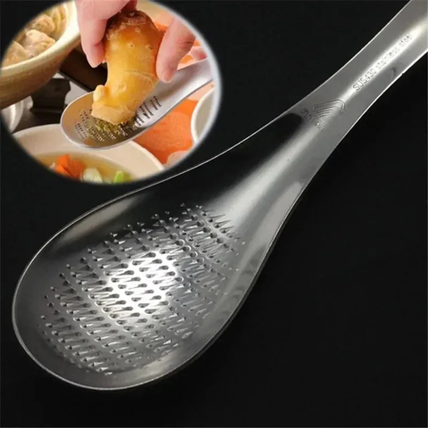 Kitchen Accessories Spoon Shape Grater Silver Stainless Steel Lemon Zester Ginger Garlic Grinding Tool