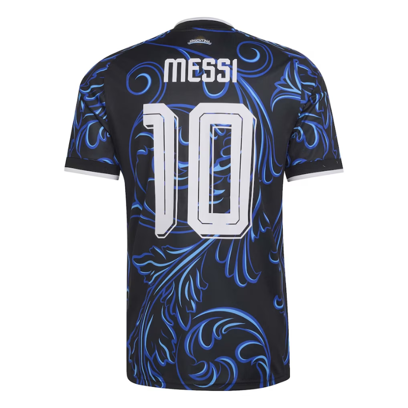 Men's Premium Black and Blue Baroque Pattern Football Shirt – Slim Fit Pro-Style Matchday Performance Top (Lionel Messi)
