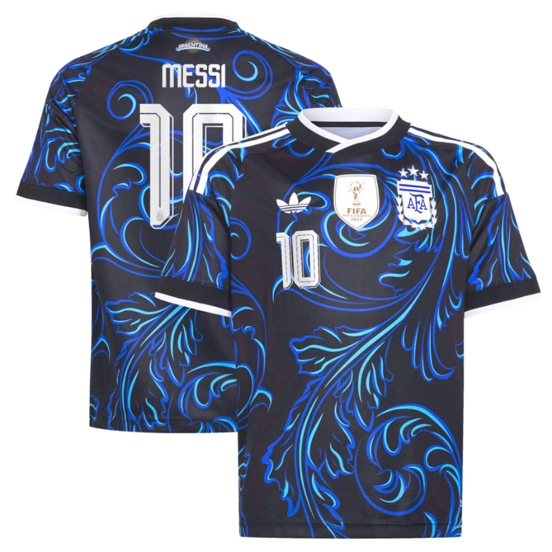 Men's Premium Black and Blue Baroque Pattern Football Shirt – Slim Fit Pro-Style Matchday Performance Top (Lionel Messi)