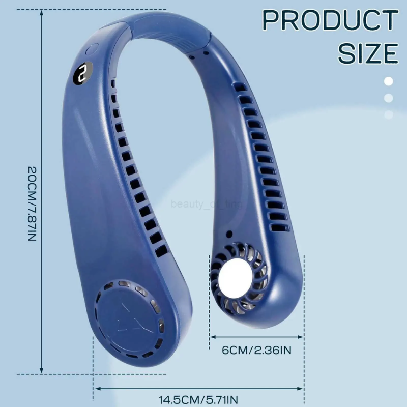 Portable Hands-Free Neck Fan with LED Digital Display - 5 Speeds, Bladeless & Rechargeable