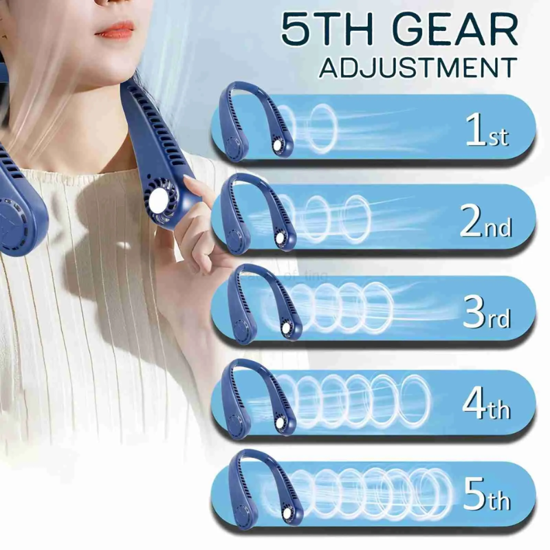 Portable Hands-Free Neck Fan with LED Digital Display - 5 Speeds, Bladeless & Rechargeable