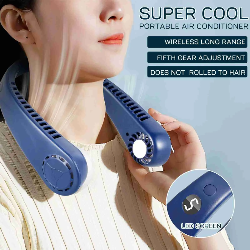 Portable Hands-Free Neck Fan with LED Digital Display - 5 Speeds, Bladeless & Rechargeable