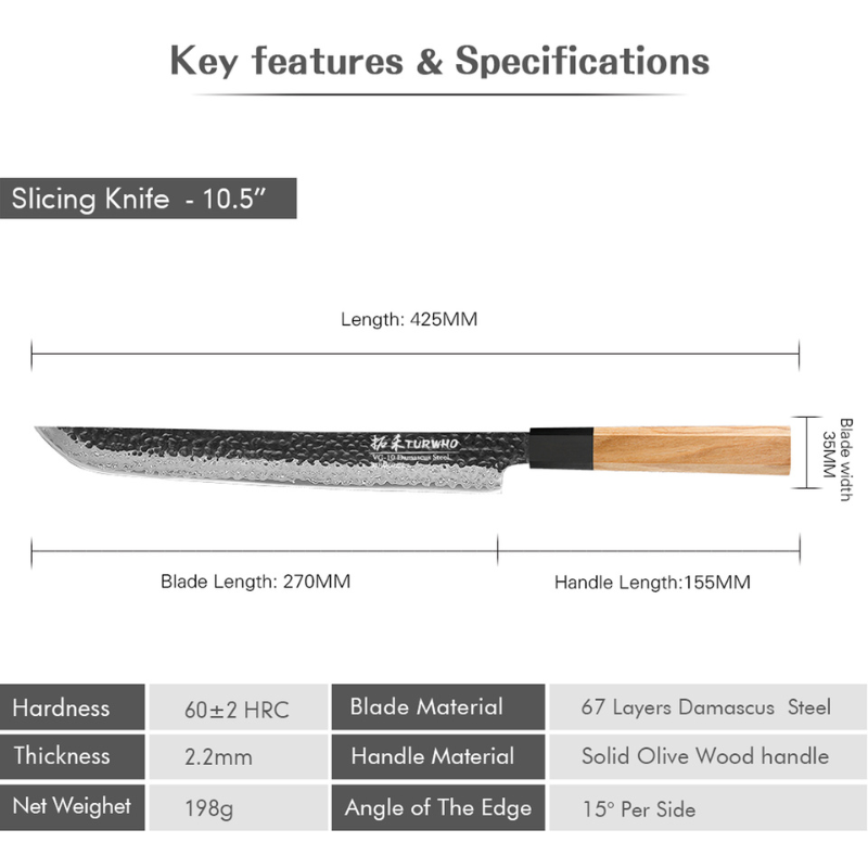 TURWHO 10.5 Kitchen Knife Japanese Damascus Steel
